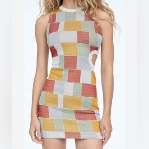 Zara Knit Cutout Colorblock Mini Dress